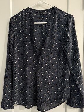The Limited Navy Moon-Print V-Neck Long-Sleeve Blouse